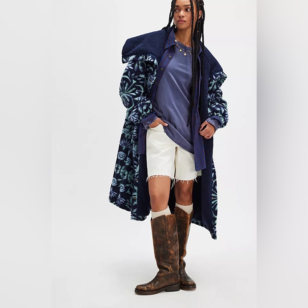 New Free People This Love Cardi Blue Sky Oversized Coat Parka Jacket sz XL - Picture 4 of 11